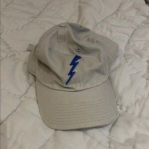 Beige Cap with Blue Lightning Bolt